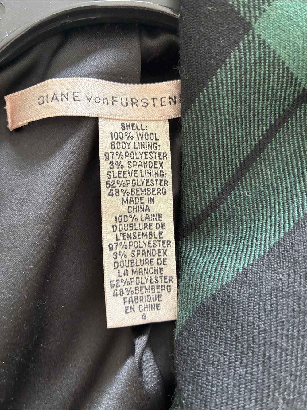 Diane Von Furstenberg Black and Forest Green Plaid Wrap Blazer with Belt - Picture 6 of 7